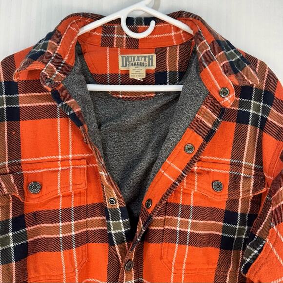Duluth Trading Co Orange/Black Plaid Flannel Button-Up Jacket Shirt Men’s Large - Picture 7 of 7